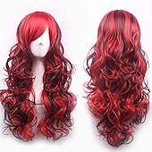 billige Filmkarakter parykker-cosplay parykk bølget midtdel parykk foto farge blanding rosa blå lilla blandet blå rosa a11 mørk brun / gylden blond syntetisk hår kvinners røde halloween parykker