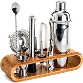 رخيصةأون كاسات الشراب-bartender kit cocktail shaker mixer stainless steel 350ml bar tool set with elegant bamboo stand perfect home bartending kit and martini cocktail shaker set