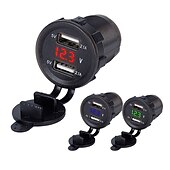 voordelige Auto-oplader-Dubbele USB Auto Lader Stopcontact Adapter - Waterdicht 5V 4.2A Snellader voor Mobiele Telefoons met Voltmeter  10A Veilige voor 12-24V Auto Boot Motorfiets