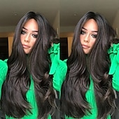 cheap Synthetic Trendy Wigs-Black Wigs For Women Synthetic Wig Body Wave Middle Part Wig Long Very Long Black Synthetic Hair 26 Inch Women&#039;s Middle Part Party Fluffy Black