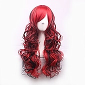 billige Filmkarakter parykker-cosplay parykk bølget midtdel parykk foto farge blanding rosa blå lilla blandet blå rosa a11 mørk brun / gylden blond syntetisk hår kvinners røde halloween parykker