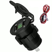 voordelige Auto-oplader-Dubbele USB Auto Lader Stopcontact Adapter - Waterdicht 5V 4.2A Snellader voor Mobiele Telefoons met Voltmeter  10A Veilige voor 12-24V Auto Boot Motorfiets