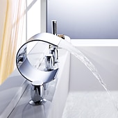 economico Rubinetti per vasca da bagno-Rubinetto per vasca da bagno, ottone moderno in stile moderno, bronzo lucidato a olio, vasca romana, valvola in ceramica, rubinetti miscelatori per vasca da bagno con cascata con interruttore caldo e