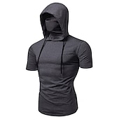 abordables T-shirts et Débardeurs de Course-Homme Sweat à capuche avec masque T-shirt de course Cordon de serrage Manche Courte T-shirt Rue Athleisure Automne Coton Chaleur Thermique Respirant Doux Évacuation de la transpiration Course Jogging