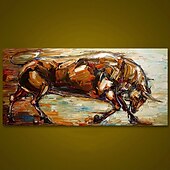 cheap Animal Paintings-Oil Painting Hand Painted Horizontal Panoramic Animals Modern Rolled Canvas (No Frame)