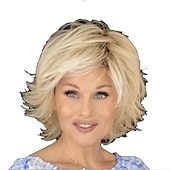 economico parrucca più vecchia-Parrucche sintetiche Riccio Taglio asimmetrico Parrucca Corto Biondo Capelli sintetici 6 pollice Per donna Classico squisito Soffice Biondo