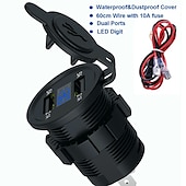 voordelige Auto-oplader-Dubbele USB Auto Lader Stopcontact Adapter - Waterdicht 5V 4.2A Snellader voor Mobiele Telefoons met Voltmeter  10A Veilige voor 12-24V Auto Boot Motorfiets