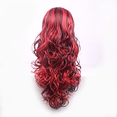 billige Filmkarakter parykker-cosplay parykk bølget midtdel parykk foto farge blanding rosa blå lilla blandet blå rosa a11 mørk brun / gylden blond syntetisk hår kvinners røde halloween parykker