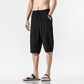 رخيصةأون بيت-رجالي شورتات شورت من الكتان شورت صيفي شورت الشاطئ بناطيل كابري بقع رباط سهل راحة متنفس طول الساق المنزل مناسب للبس اليومي أساسي النمط الصيني فضفاض صالح أسود أبيض غير مطاطي