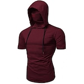 abordables T-shirts et Débardeurs de Course-Homme Sweat à capuche avec masque T-shirt de course Cordon de serrage Manche Courte T-shirt Rue Athleisure Automne Coton Chaleur Thermique Respirant Doux Évacuation de la transpiration Course Jogging