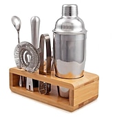 رخيصةأون كاسات الشراب-bartender kit cocktail shaker mixer stainless steel 350ml bar tool set with elegant bamboo stand perfect home bartending kit and martini cocktail shaker set