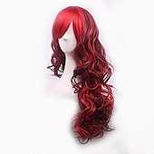 billige Filmkarakter parykker-cosplay parykk bølget midtdel parykk foto farge blanding rosa blå lilla blandet blå rosa a11 mørk brun / gylden blond syntetisk hår kvinners røde halloween parykker