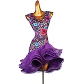 ieftine Ținute Dans Latin-dans salsa rochie de dans latino cu volane în cascadă antrenament pentru femei fără mâneci satin înalt mătase de gheață