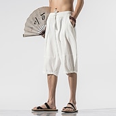 رخيصةأون بيت-رجالي شورتات شورت من الكتان شورت صيفي شورت الشاطئ بناطيل كابري بقع رباط سهل راحة متنفس طول الساق المنزل مناسب للبس اليومي أساسي النمط الصيني فضفاض صالح أسود أبيض غير مطاطي