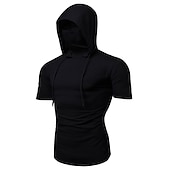 abordables T-shirts et Débardeurs de Course-Homme Sweat à capuche avec masque T-shirt de course Cordon de serrage Manche Courte T-shirt Rue Athleisure Automne Coton Chaleur Thermique Respirant Doux Évacuation de la transpiration Course Jogging
