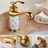 cheap Classical-Single Handle Bathroom Faucet, Chrome/Gloden One Hole Centerset, Brass/Zinc Alloy Bathroom Sink Faucet with Supply Lines