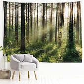 cheap Forest Tapestry-Mistry Forest Hanging Tapestry Magical Nature Green Tree Rainforest Landscape Wall Art Large Tapestry Mural Decor Photograph Backdrop Blanket Curtain Home Bedroom Living Room Decoration