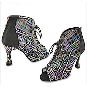abordables Bottines de danse-Chaussures de danse latine à lacets et strass pour femmes – Sandales à talons hauts pailletés pour salsa, soirées et compétitions