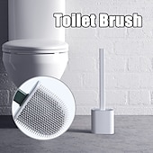 levne WC štětka-sada silikonového WC kartáče a držáku, revoluční flex WC kartáč, hloubkový čistič koupelnového WC kartáče a rychleschnoucího držáku, protiskluzová dlouhá plastová rukojeť