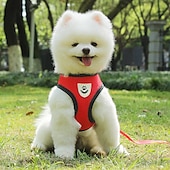 お買い得  犬用首輪＆ハーネス＆リード-犬用　ペット用　ハーネス　ベスト　調整可能　高通気性　反射ストラップ付き　安全　快適　小型犬用　ドッグトレーニング用  無地　選べる7色