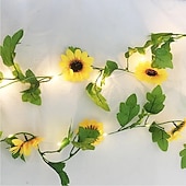 baratos Flor artificial-led 2.4m girassol artificial guirlanda seda flores falsas folhas de hera plantas decoração de casa grinalda de flores 240cm/98“, flores falsas para arco de casamento decoração de festa em casa
