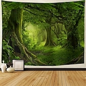 cheap Forest Tapestry-Mistry Forest Hanging Tapestry Magical Nature Green Tree Rainforest Landscape Wall Art Large Tapestry Mural Decor Photograph Backdrop Blanket Curtain Home Bedroom Living Room Decoration