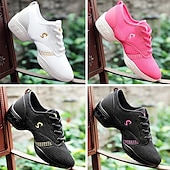 abordables Baskets de danse-baskets de danse en maille respirante pour femmes - chaussures de jazz et de fitness légères à lacets en plusieurs couleurs