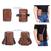 cheap Men&#039;s Bags-Sleek Brown Leather Vertical Sling Bag - Compact Men&#039;s Crossbody Bag with Multiple Zippered Pockets, Ideal for Daily Use and Travel