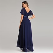 abordables Mariage Décontracté / de Jour-Robe de mariage en A-line froncée élégante pour les invitées de mariage mariage à la plage formelle cravate noire pour demoiselles d&#039;honneur longueur de sol manches courtes décolleté en V chiffon dos