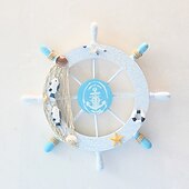 olcso fa faljelek-strand fa csónak hajó kormánykerék fal akcentus falra akasztó ajtó akasztó dísz fali dekoráció lakberendezés 28*28cm