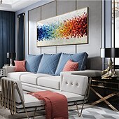 cheap Floral/Botanical Paintings-Oil Painting Hand Painted Horizontal Panoramic Abstract Still Life Modern Rolled Canvas (No Frame)