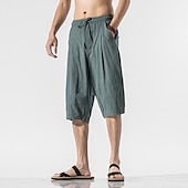 رخيصةأون بيت-رجالي شورتات شورت من الكتان شورت صيفي شورت الشاطئ بناطيل كابري بقع رباط سهل راحة متنفس طول الساق المنزل مناسب للبس اليومي أساسي النمط الصيني فضفاض صالح أسود أبيض غير مطاطي