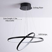 economico Modello a cerchio-Lampada a sospensione a led a 2 luci da 60 cm design cerchio in alluminio finiture verniciate dimmerabile moderna sala da pranzo camera da letto con paralume in acrilico luci regolabili 50w solo dimmerabile con telecomando