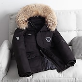 cheap Men&#039;s Downs &amp; Parkas-Men&#039;s Winter Coat Down Jacket Puffer Jacket Parka with Faux Fur 90% White duck down Sports &amp; Outdoor Thermal Warm Winter Solid Color Black Wine Puffer Jacket