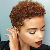 economico Parrucche di altissima qualità-parrucche marroni per le donne parrucca sintetica resistente al calore parrucca riccia corta luce nera dorata capelli sintetici resistenti al calore soffici parrucche afro nere