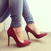 cheap Stiletto Heels-Women&#039;s Heels Pumps Valentines Gifts Stilettos High Heels Daily Solid Colored Stiletto Heel Pointed Toe Basic Casual Walking PU Loafer Wine Black / Red Almond