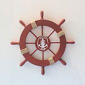 olcso fa faljelek-strand fa csónak hajó kormánykerék fal akcentus falra akasztó ajtó akasztó dísz fali dekoráció lakberendezés 28*28cm