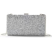 billige Aftenvesker-kvinners sølvglitterclutch, elegant kveldsveske med metallramme - ideell for bryllup, fester og formelle arrangementer