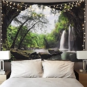 cheap Forest Tapestry-Mistry Forest Hanging Tapestry Magical Nature Green Tree Rainforest Landscape Wall Art Large Tapestry Mural Decor Photograph Backdrop Blanket Curtain Home Bedroom Living Room Decoration