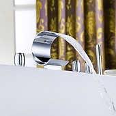 economico Rubinetti per vasca da bagno-Rubinetto per vasca da bagno, ottone moderno in stile moderno, bronzo lucidato a olio, vasca romana, valvola in ceramica, rubinetti miscelatori per vasca da bagno con cascata con interruttore caldo e