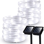 ieftine Alimentare Energie Solară-lumini de frânghie solare în aer liber alimentate cu energie solară tuburi impermeabile în aer liber cu 100 de leduri 35,7 picioare 8 moduri sârmă de cupru lumini de zână pentru gard de grădină patio curte petrecere nuntă sală de Crăciun