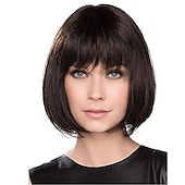 economico Parrucche trendy sintetiche-Liscio Taglio medio corto Frangetta dritta A macchina Parrucca Corto Foto a colori Capelli sintetici Per donna Marrone scuro