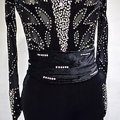 preiswerte Eiskunstlaufkleider-Eiskunstlaufkleid Damen Mädchen Eislaufen Kleider Austattungen Schwarz Elasthan Hochelastisch Ausbildung Wettbewerb Eiskunstlaufkleidung Handgemacht Volltonfarbe Kristalle Langarm Eislaufen