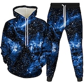 economico Set di Felpe 3D da Uomo-Per uomo 3D Stampa galassia stellata 2 pezzi Set di felpe 3D Tuta Felpe con cappuccio Manica Lunga Pantaloni lunghi Con Cappuccio Stampa 3D Casual Quotidiano Tasca Frontale Vino Blu Reale Viola