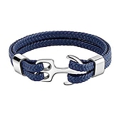 cheap Men&#039;s Jewelry-bracelet for men, sturdy cowhide leather bracelet, multilayer vintage anchor bracelet wrap cuff - blue with silver anchor