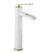 economico Classici-miscelatore per lavabo da bagno a cascata alto, rubinetti per lavabo monocomando in ottone anticato con tubo freddo e caldo
