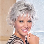 abordables perruque plus âgée-perruque synthétique bouclée perruque de coupe de cheveux en couches blonde courte brun clair brun foncé argent gris brun blond cheveux synthétiques design à la mode des femmes surligné / balayage