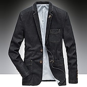 cheap Men's Classic Blazers-Men's Jacket Denim Jacket Jean Jacket Blazer Business Cocktail Attire Solid Colored V Neck Cotton Regular Fit Denim Blue Vintage blue Black Jacket