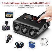 cheap Car Charger-Cigarette Lighter Adapter Car Charger Adapter 12V-24V 3 Socket Splitter Plug LED 4 USB Charger Adapter 2.4A 100W For Phone MP3 DVR