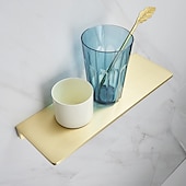 cheap Shower Caddy-Brushed Golden Bathroom Shelf Brass Wall Mounted Metal Floating Rectangle Shelf 1PC